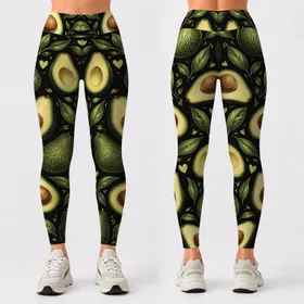 Avocado And Sage Green Fruit Motifs For Yoga And Everyday Wellness Leggings