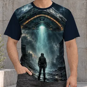 UFO Abduction Over a Foggy City for Everyday Sci-Fi Adventures and Casual Weekend Wear All-over Print Unisex T-shirt