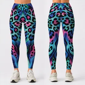 Vibrant Neon Leopard Camo Colors For Yoga, Cycling And Gym Training For Women Leggings