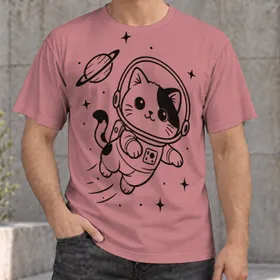 Cute Astronaut Cat with Starry Space Details for Casual Everyday Wear and Cat Lovers All-over Print Unisex T-shirt