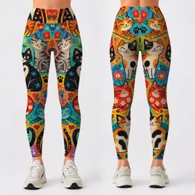 Colorful Cartoon Cats for Playful Weekend Wear and Whimsical Everyday Style for Cat Lovers Leggings