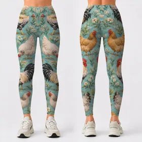 Whimsical Farmyard Roosters for Relaxed Weekend Outings and Easy Cottagecore Style Leggings