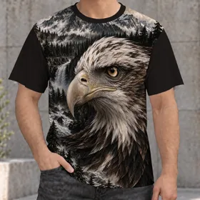Bald Eagle Wilderness Forest and Mountain Scenery for Outdoor Hunting and Camping Fans All-over Print Unisex T-shirt