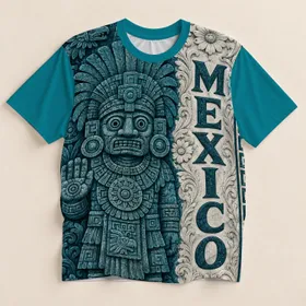 Carved Teal Mexico Stonework for Everyday Style and Cultural Heritage Fans All-over Print Unisex T-shirt