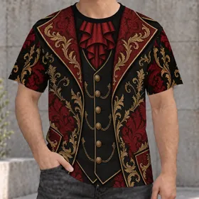 Gothic Baroque Faux Suit Attire for Halloween Cosplay and Masquerade Party Nights All-over Print Unisex T-shirt