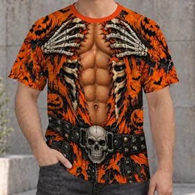 Skeleton Hands, Pumpkin Faces and Spooky Costume Style for Halloween Party Nights All-over Print Unisex T-shirt