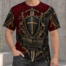 Burgundy Christian Armor Of God Shield And Sword For Church And Bible Study Fellowship All-over Print Unisex T-shirt