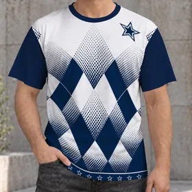 Navy Star and Diamond Argyle for Game Day Football Fans and Retro Sports Style All-over Print Unisex T-shirt