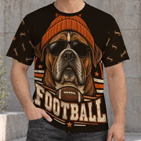 Brown Bulldog Football Fan With Orange Beanie for Game Day and Weekend Style All-over Print Unisex T-shirt