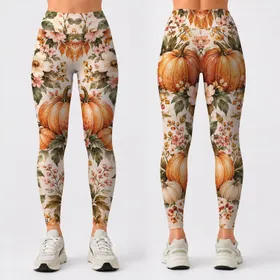 Watercolor Pumpkins and Wildflowers for Cozy Autumn Outings and Everyday Fall Style Leggings