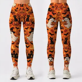Witch Hat Ghosts And Jack O Lanterns For Halloween Festivities Leggings
