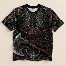 Gothic Knight Armor and Battle Axe for Medieval Fantasy Style Enthusiasts All-over Print Unisex T-shirt