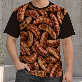Grilled Sausage Motif for Barbecue Weekends and Outdoor Cooking Enthusiasts All-over Print Unisex T-shirt