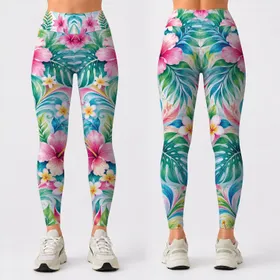 Pastel Tropical Leaf Swirls for Bright Spring Getaways and Sunny Weekend Escapes Leggings