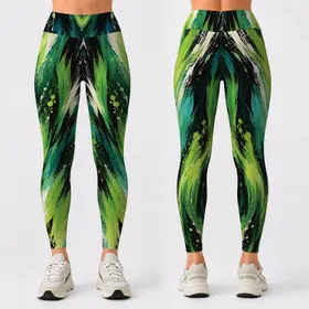 Lime Green Brushstroke Energy for Beach Days and Everyday Casual Style Leggings