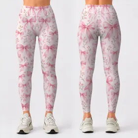 Delicate Pink Ribbon Bows for Balletcore Yoga, Pilates, and Everyday Errand Style Leggings