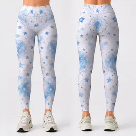 Powder Blue Stars for Yoga, Pilates and Everyday Activewear Leggings