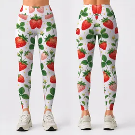 Fresh Strawberry and Clover Motifs for Yoga, Pilates, and Everyday Summer Wear Days Leggings