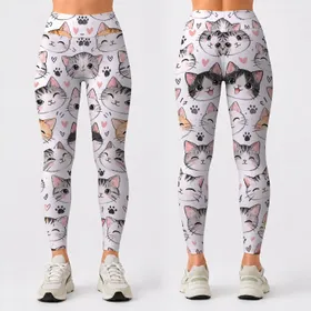 Playful Cat Faces for Yoga, Pilates, Errands and Everyday Casual Style Leggings
