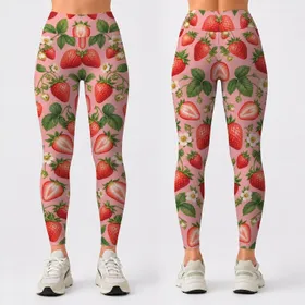 Fresh Strawberry Motifs for Pilates, Errands and Sunny Weekend Outings for Her Leggings