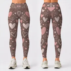 Blush Heart Doodles for Yoga, Pilates, and Everyday Casual Wear Leggings
