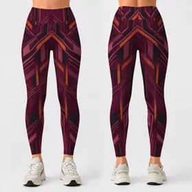 Burgundy Geometric Lines for Yoga, Pilates and Everyday Movement for Active Women Leggings