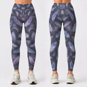 Lavender Blue Feather Motifs for Yoga, Pilates, and Everyday Wear Leggings