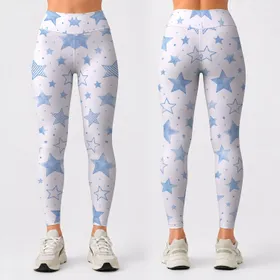 Blue White Stars for Yoga, Pilates, and Everyday Casual Wear Leggings