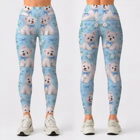 Fluffy White Puppy Companions for Playful Everyday Style and Cheerful Dog Lover Gifts Leggings