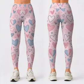 Blue And Blush Hearts For Valentine's Day Workouts And Everyday Romantic Style Leggings