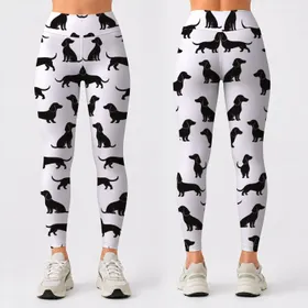 Black Dachshund Silhouettes for Playful Yoga and Everyday Activewear Leggings