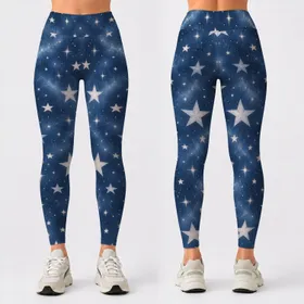 Dusty Blue and Ivory Star Motifs for Everyday Movement, Studio Sessions, and Weekend Wear Leggings