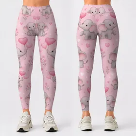 Cute Elephant Heart Motifs for Yoga, Running and Everyday Activewear Leggings