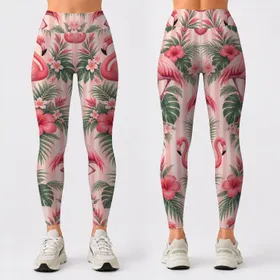 Elegant Pink Flamingos with Blush Stripes for Yoga, Running, and Everyday Activewear Leggings