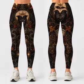 Gothic Raven Moon And Antique Keys For Autumn Nights And Everyday Wear Leggings