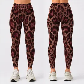 Burgundy Leopard Spots for Summer Training, Gym Sessions and Outdoor Fitness Style Leggings