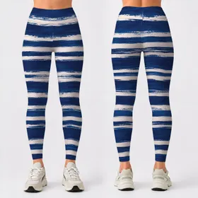 Navy Brushstroke Stripes for Coastal Runs and Studio Sessions for Active Women Leggings