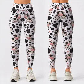 Playful Pink-Muzzled Cows and Black Spots for Workouts and Everyday Wear Leggings