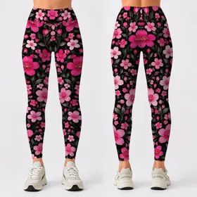 Pink Fuchsia and Blush Daisies for Yoga, Pilates, and Everyday Wear Leggings