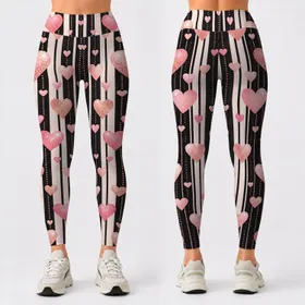 Blush Hearts And Bold Stripes For Yoga Pilates And Everyday Wear Leggings