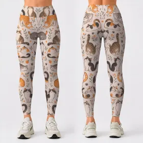 Playful Cat Doodle Motifs for Yoga, Pilates, Errands and Everyday Casual Style Leggings