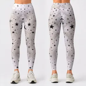 Monochrome Stars and Dots for Yoga, Pilates, and Everyday Movement for Women Leggings