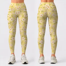Soft Ivory Daisy Blossoms for Yoga, Pilates, and Everyday Wellness and Errands for Women Leggings