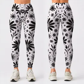 Black Starburst Flowers for Yoga, Pilates, Commuting and Everyday Wear Leggings