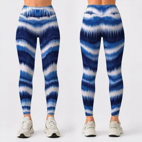 Indigo White Ikat Waves for Yoga, Pilates, Travel and Everyday Activewear Leggings