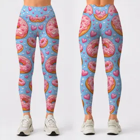 Pastel Donuts and Hearts for Sweet Cafe Days, Yoga Sessions, and Casual Weekend Errands Leggings