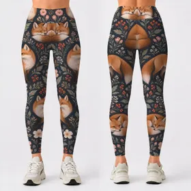 Woodland Foxes And Blush Florals For Yoga, Pilates, And Everyday Adventures Leggings