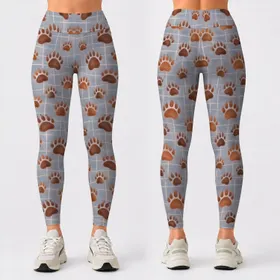 Bear Paw Trail Motifs for Yoga, Pilates and Everyday Outdoor Adventure Style Leggings