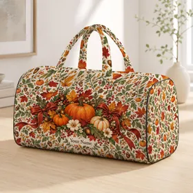 Folk Pumpkin Maple Leaves And Acorns For Cozy Autumn Weekend Getaways Quilted Weekend Bag