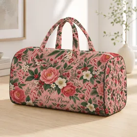 Blush Rose Blossoms And Candy Canes For Romantic Winter Getaways And Holiday Travel Quilted Weekend Bag